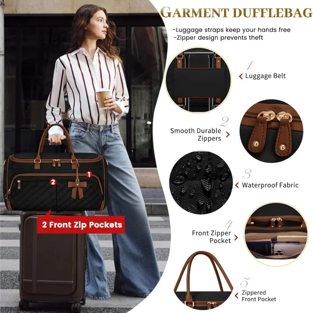 Garment Bags for Travel Women Convertible Garment Duffle Bag for Hanging Clothes - Picture 4 of 7